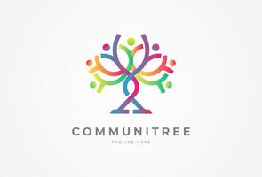 People logo design, Community human human form a tree with with the up arrow below combination as a symbol of growth , people logo design template, illustration vector