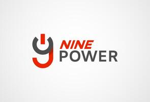 number 9 Power Button Logo, number nine with power button combination, Flat style Logo Design Template element, illustration vector