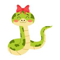 Cute snake with a bow on its head. illustration. vector