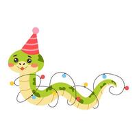Snake in a holiday cap and with a Christmas garland vector