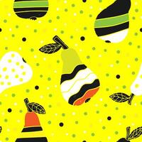 a pattern with pears and leaves on a yellow background vector