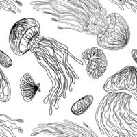 seamless pattern of jellyfish and other sea creatures vector