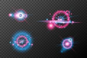 set of glowing light effects with stars and light rays vector
