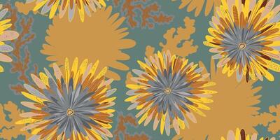 a pattern with yellow and brown flowers vector