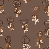 a brown and tan pattern with flowers and leaves vector