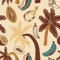 tropical fruit and palm tree pattern vector