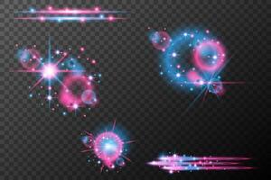 glowing blue and pink stars and sparkles on background vector