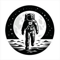 Silhouette of a astronaut walking on the moon. vector