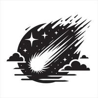 Silhouette of a comet shooting across in the night sky. vector
