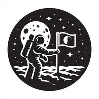 Astronaut planting a flag on the moon vector