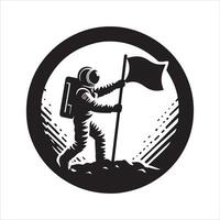 Astronaut planting a flag on the moon vector
