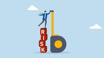 Risk assessment, 4k animation of Businessman investor assesses risk by standing on a stack of boxes. video