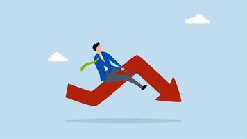 crypto currency crash and going down, 4k animation of Entrepreneurial investor participating in rodeo experiences a decrease in the red arrow graph, facing uncertainty. video