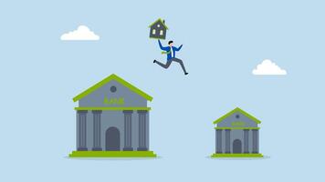 Refinance change mortgage agreement to new bank, 4k animation of Entrepreneur moves his residence to a different financial institution. video