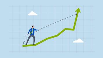 Increase sales or investment profit, 4k animation of Entrepreneur exerting maximum effort to boost performance graph upward. video