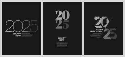 Elegant poster design for Happy New Year 2025, featuring a combination of clean silver and black colors. This premium poster background celebrates the New Year in style vector