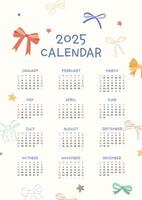 cute 2025 calendar with colorful illustration. set of 12 months. Week starts on Sunday. flat design template vector