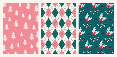 A set of colorful minimalistic Christmas patterns with a Scandinavian Norwegian simple winter print vector