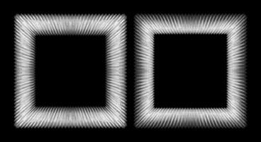 Sets of two square frame with a white outline on black background. Thin, white lines that radiating outward from the center. Slight thickness and spacing variation. Sense of movement and speed. vector