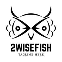 Two fish heads forming the face of an owl vector