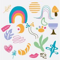 Contemporary abstract forms. Minimalist flat different shapes dynamic style art elements. Simple floral leaves plants vector