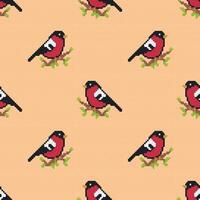 Knitted pattern. The bullfinch bird is sitting on a branch. illustration. Realistic texture of knitted woolen fabric. A Christmas sweater. New Year is background. Winter holidays. Flat style. illustration vector