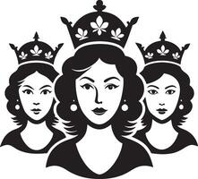 A Majestic Silhouette Illustration of Three Queens Standing Proudly in Unity vector