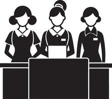 Elegant Black Silhouette Illustration of a Female Receptionist in a Modern Office Setting vector