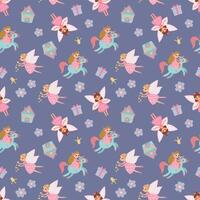 Magical Seamless Pattern with Fairies, Unicorn. Design for fabric, textile, wallpaper, packaging, nursery vector
