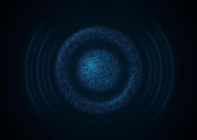 Sound futuristic speaker and sound waves oscillating in blue light on dark background. vector
