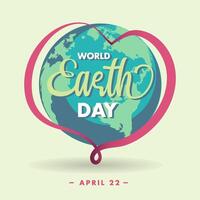 World earth day with heart shaped earth and text in flat style vector