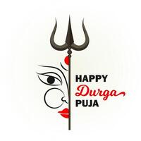 Happy durga puja background with durga face and durga puja text vector