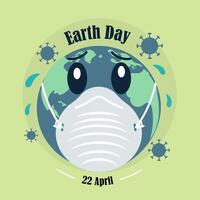 Earth day with a mask on the planet vector