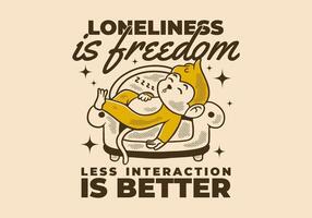 T shirt illustration. Less interaction is better. Character design of monkey sleep on the sofa vector