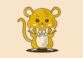 Rat mascot character holding a lot of money with yellow brown colors vector