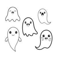 Cute Ghost Characters Line Art Set vector