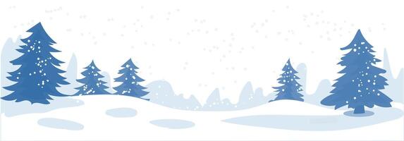 A serene winter landscape featuring snow-covered trees and gentle hills in a soft color palette. Christmas. illustration vector