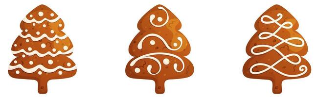 Christmas tree gingerbread isolated on white. Happy holidays handmade traditional pastry set. vector
