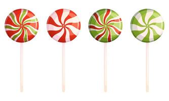 Lollipop stick set isolated on white. Happy holidays elements collection. Xmas cartoon traditional sweet caramel. vector