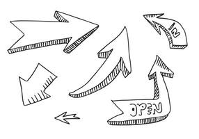 A collection of hand-drawn arrows in various styles and directions. vector