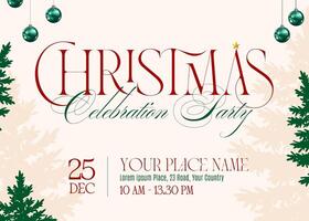 Sophisticated Elegant Clean Christmas Party Cream, Red and Green Invitation Template