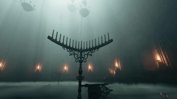 A mesmerizing chandelier casting a warm glow in a dimly lit room video