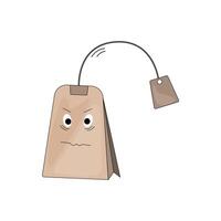 illustration of a brown tea bag with an emotion on a white background. vector