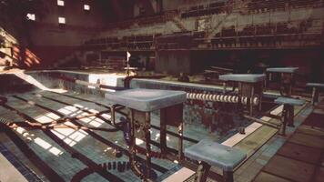 An abandoned swimming pool in a decaying building video