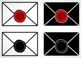 letter with wax seal icon set vector