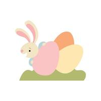Cute Bunny with Colorful Eggs, Happy Easter, Design Element for Greeting Card, Invitation, Poster, Banner Illustration vector
