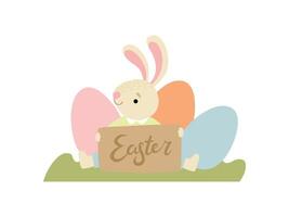 Cute Bunny with Eggs, Happy Easter, Design Element for Greeting Card, Invitation, Poster, Banner Illustration vector