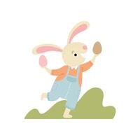 Happy Cute Bunny Having Fun with Eggs, Happy Easter, Design Element for Greeting Card, Invitation, Poster, Banner Illustration vector