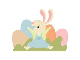 Happy Cute Bunny with Colorful Eggs, Happy Easter, Design Element for Greeting Card, Invitation, Poster, Banner Illustration vector