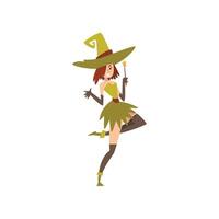 Beautiful Witch with Magic Wand, Charming Witch Character Illustration vector